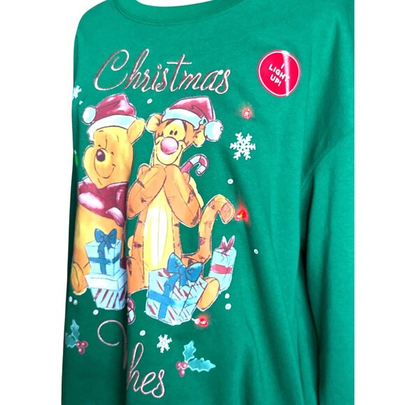 Winnie The Pooh Xmas Light-Up Green Sweatshirt Crewneck Holiday Tigger Pooh XXL - Picture 3 of 5